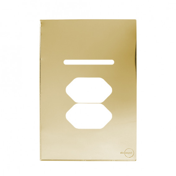Placa p/ 1 Interruptor + Tomada dupla 4x2 - Novara Glass Dourado